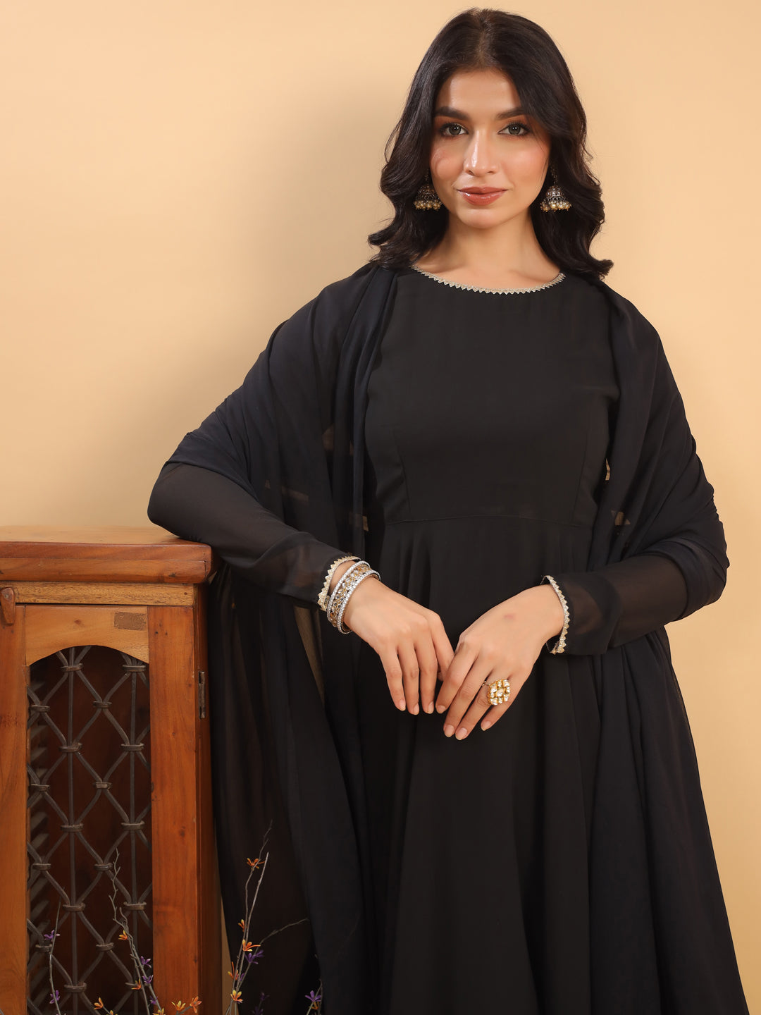 Janasya Dark Georgette Solid Anarkali Kurta Set | Grocsy