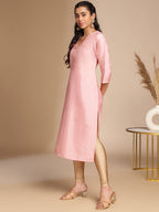 Janasya Pink Crepe Silk Solid Straight Kurta | Grocsy