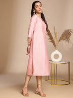 Janasya Pink Crepe Silk Solid Straight Kurta | Grocsy