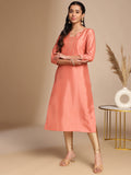 Janasya Peach Crepe Silk Solid Straight Kurta | Grocsy