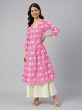 Janasya Dark Cotton Floral Flared Kurta | Grocsy