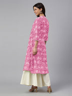 Janasya Dark Cotton Floral Flared Kurta | Grocsy