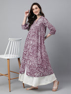Janasya Light Cotton Floral Flared Kurta | Grocsy