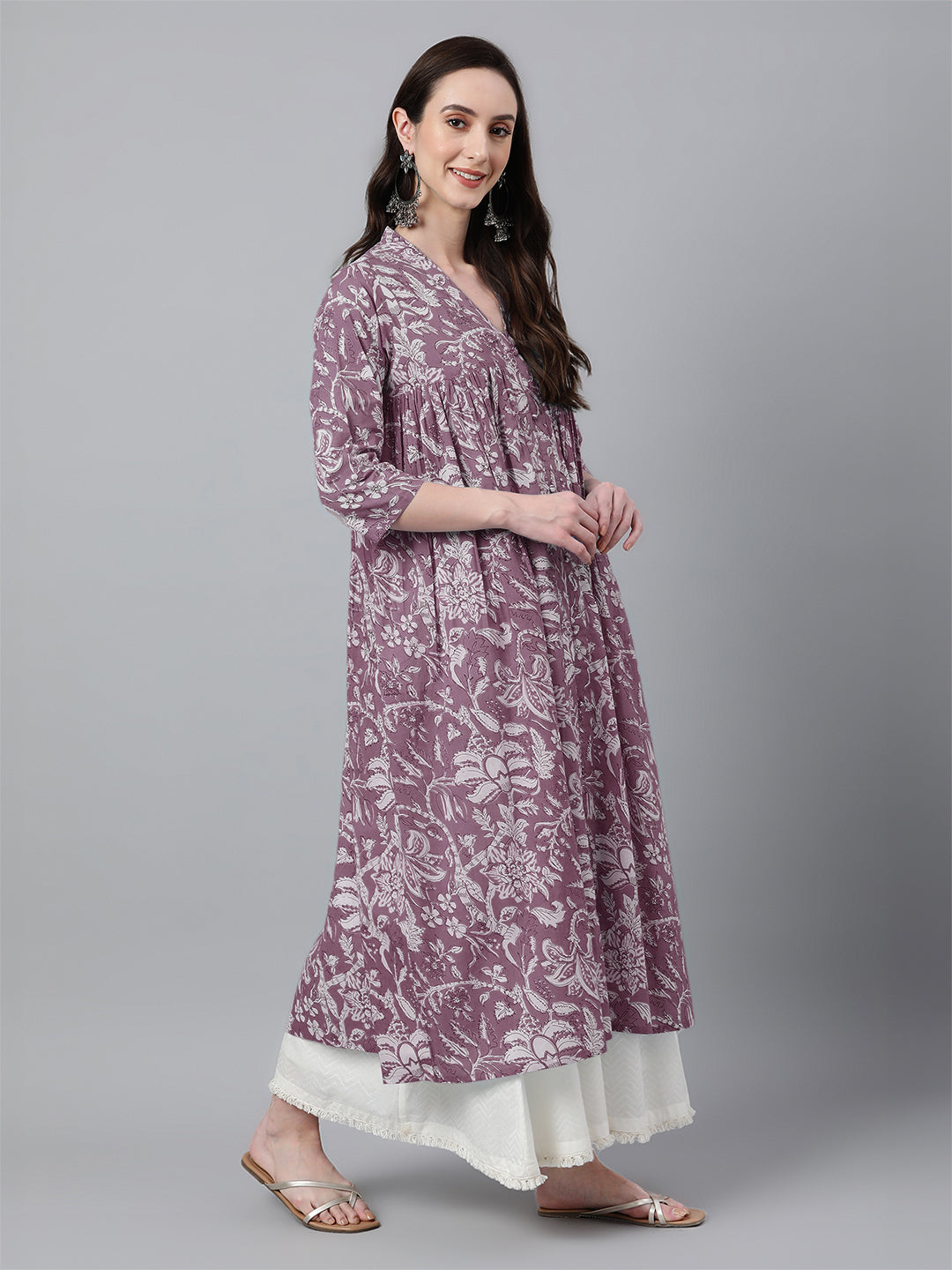Janasya Light Cotton Floral Flared Kurta | Grocsy