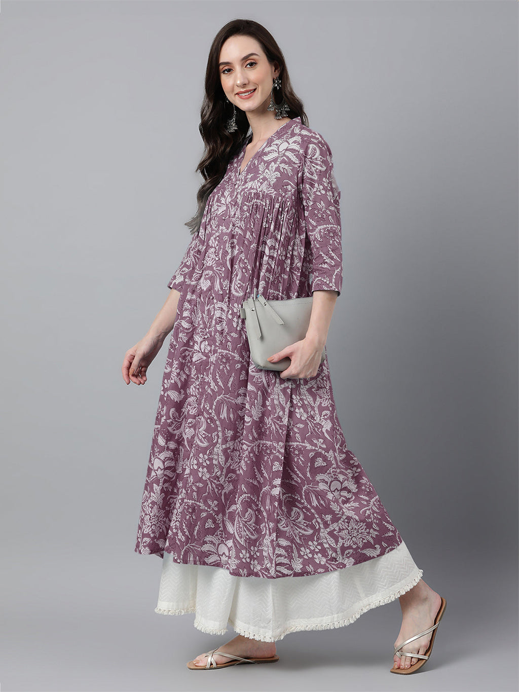 Janasya Light Cotton Floral Flared Kurta | Grocsy