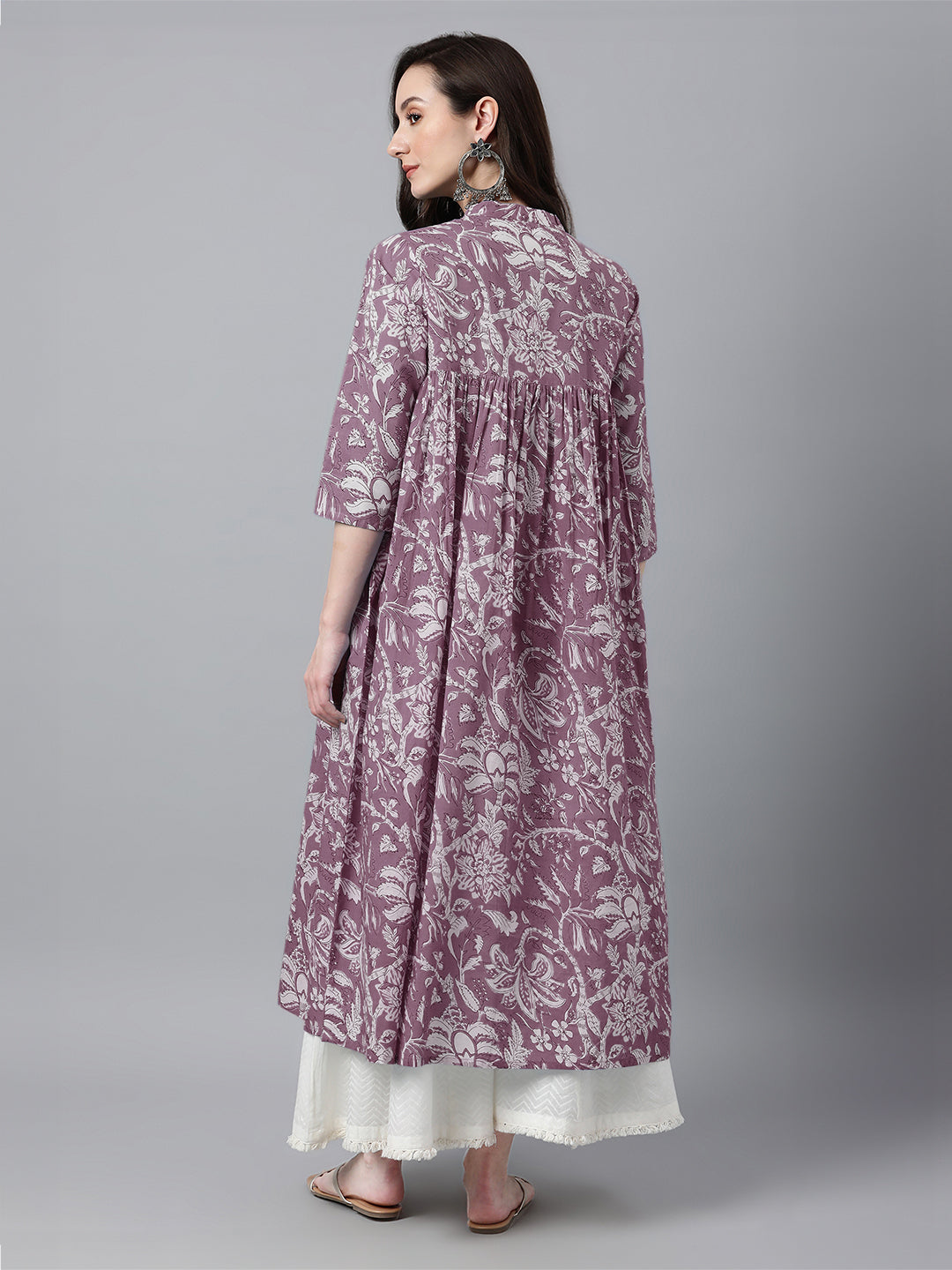 Janasya Light Cotton Floral Flared Kurta | Grocsy