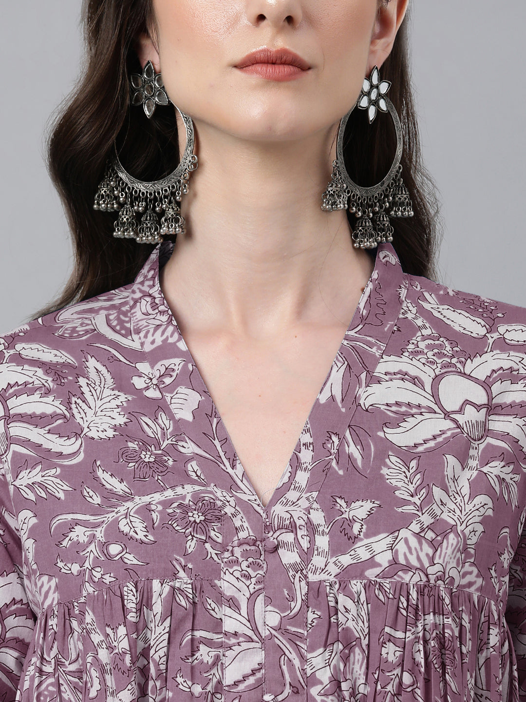 Janasya Light Cotton Floral Flared Kurta | Grocsy