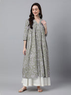 Janasya Light Cotton Floral Flared Kurta | Grocsy
