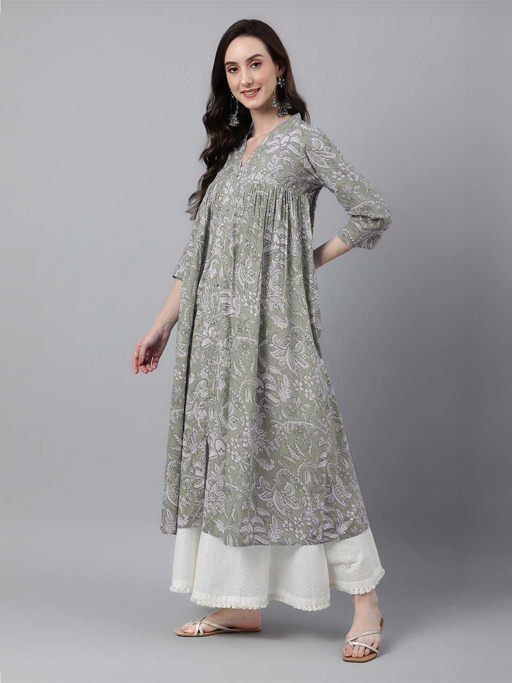 Janasya Light Cotton Floral Flared Kurta | Grocsy