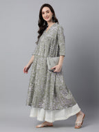 Janasya Light Cotton Floral Flared Kurta | Grocsy