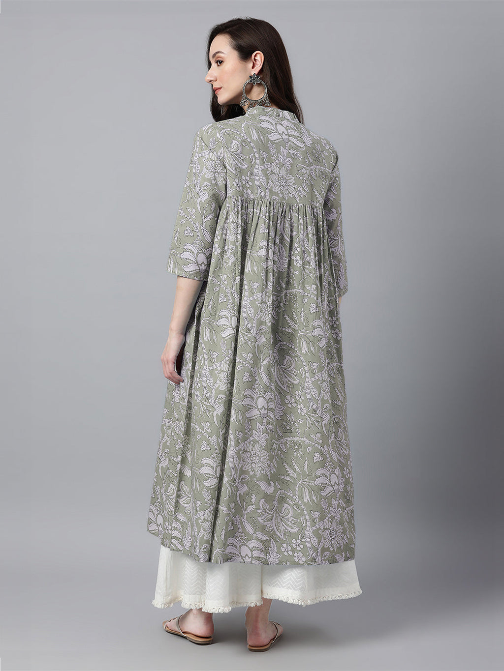 Janasya Light Cotton Floral Flared Kurta | Grocsy