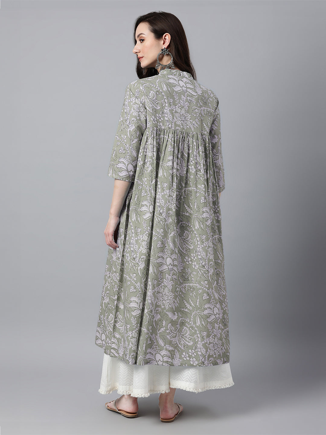 Janasya Light Cotton Floral Flared Kurta | Grocsy