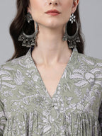 Janasya Light Cotton Floral Flared Kurta | Grocsy