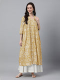 Janasya Light Cotton Floral Flared Kurta | Grocsy