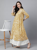 Janasya Light Cotton Floral Flared Kurta | Grocsy