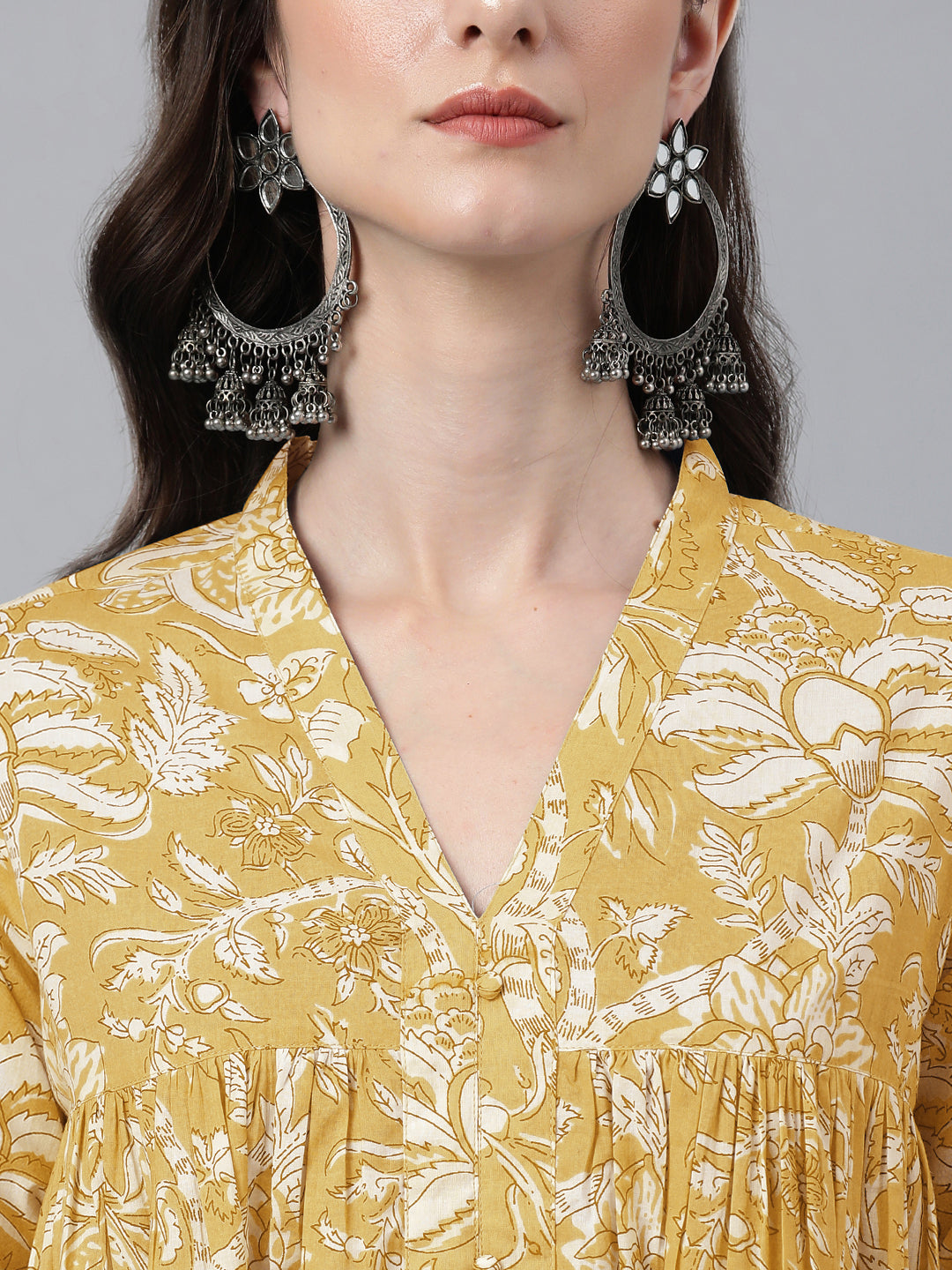 Janasya Light Cotton Floral Flared Kurta | Grocsy