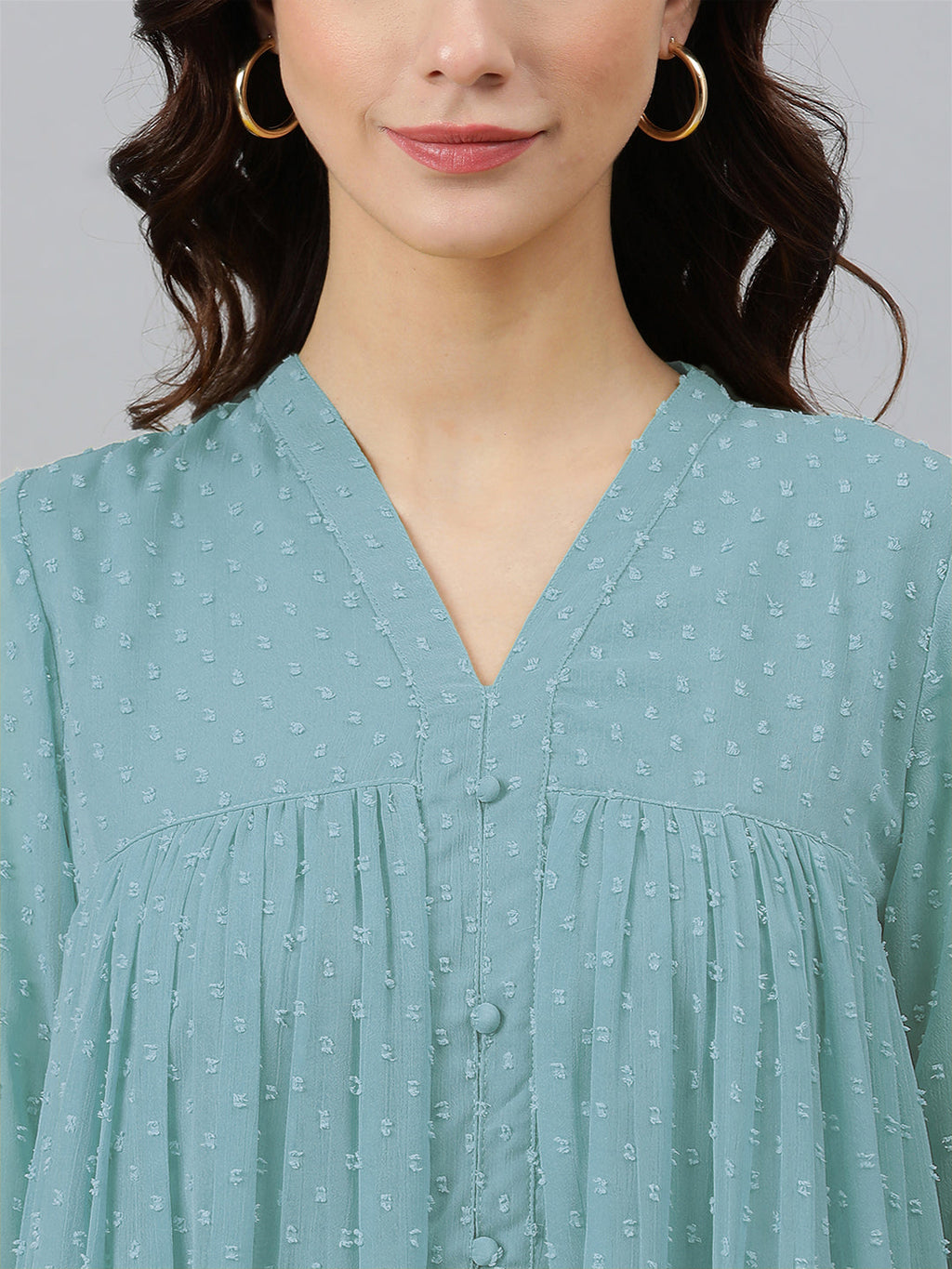 Janasya Light Dobby Chiffon Self Design Flared Kurta | Grocsy