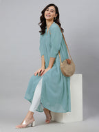 Janasya Light Dobby Chiffon Self Design Flared Kurta | Grocsy