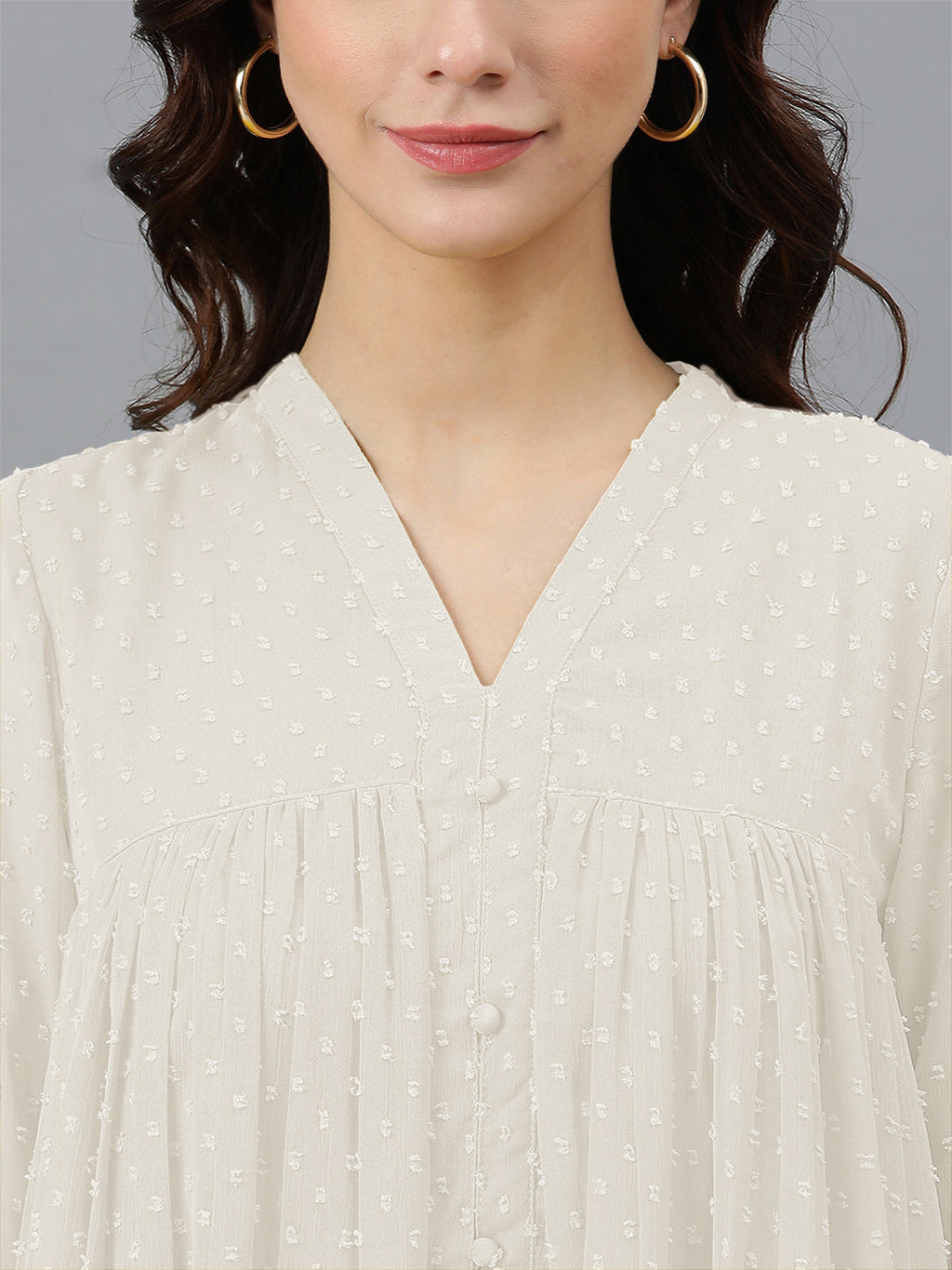 Janasya Light Dobby Chiffon Self Design Flared Kurta | Grocsy