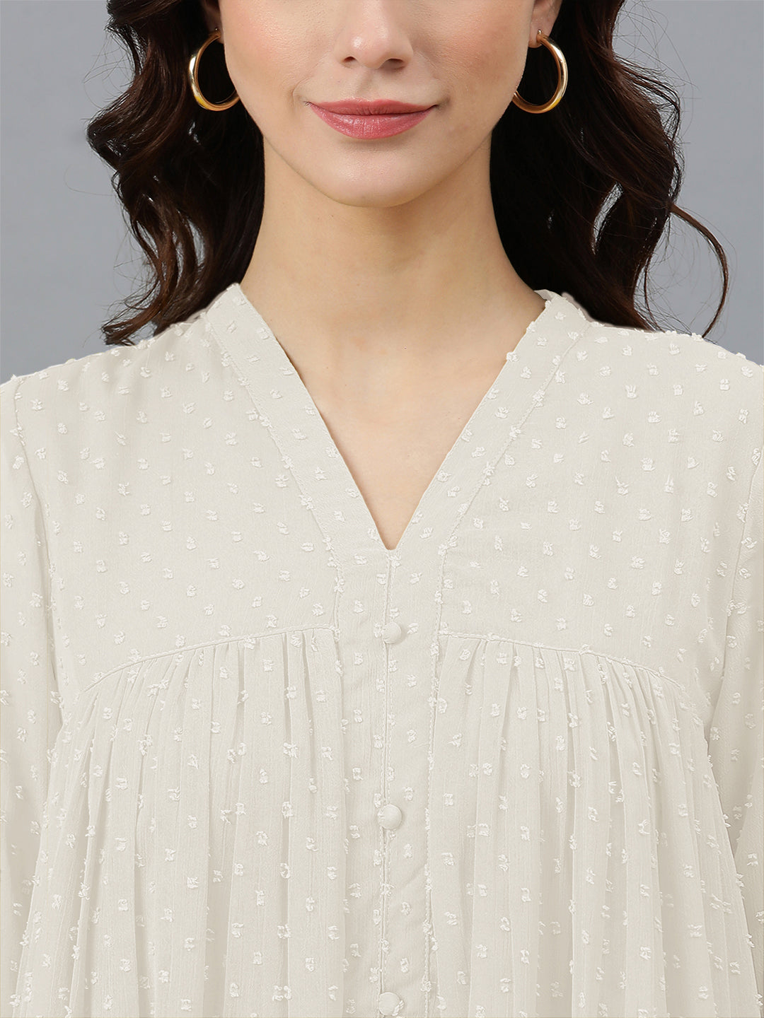 Janasya Light Dobby Chiffon Self Design Flared Kurta | Grocsy