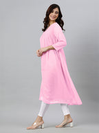 Janasya Light Dobby Chiffon Self Design Flared Kurta | Grocsy