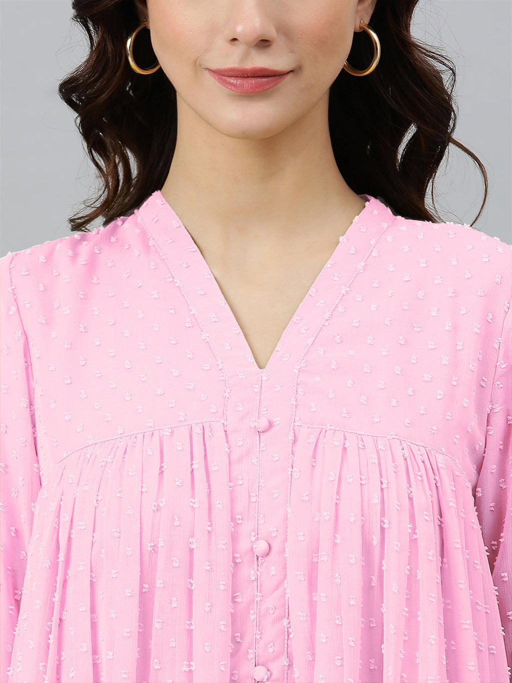 Janasya Light Dobby Chiffon Self Design Flared Kurta | Grocsy