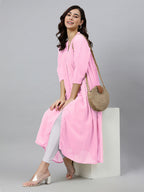 Janasya Light Dobby Chiffon Self Design Flared Kurta | Grocsy