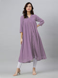 Janasya Light Dobby Chiffon Solid Flared Kurta | Grocsy