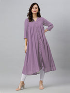 Janasya Light Dobby Chiffon Solid Flared Kurta | Grocsy