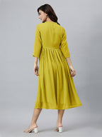 Janasya Bright Dobby Chiffon Self Design Flared Kurta | Grocsy