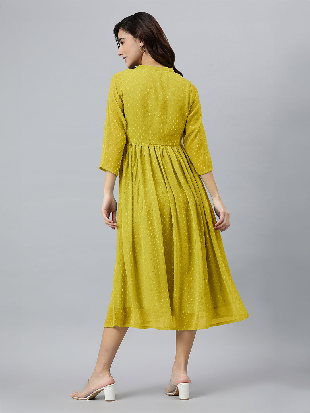 Janasya Bright Dobby Chiffon Self Design Flared Kurta | Grocsy