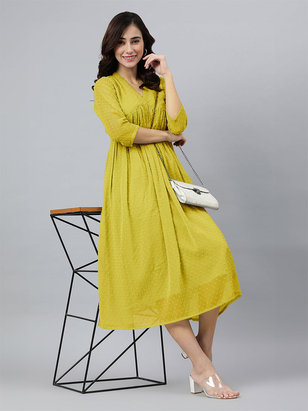 Janasya Bright Dobby Chiffon Self Design Flared Kurta | Grocsy