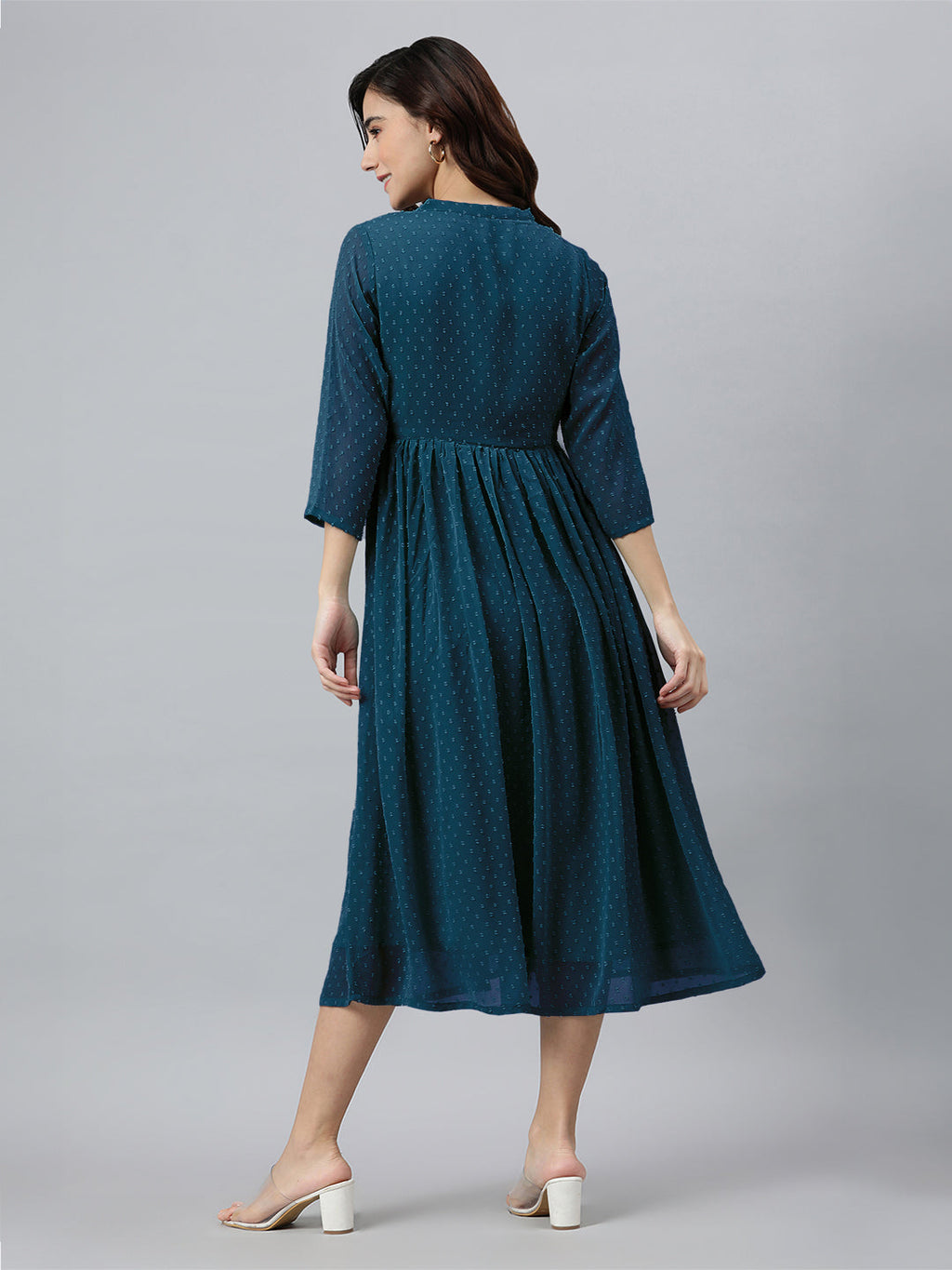 Janasya Bright Dobby Chiffon Self Design Flared Kurta | Grocsy