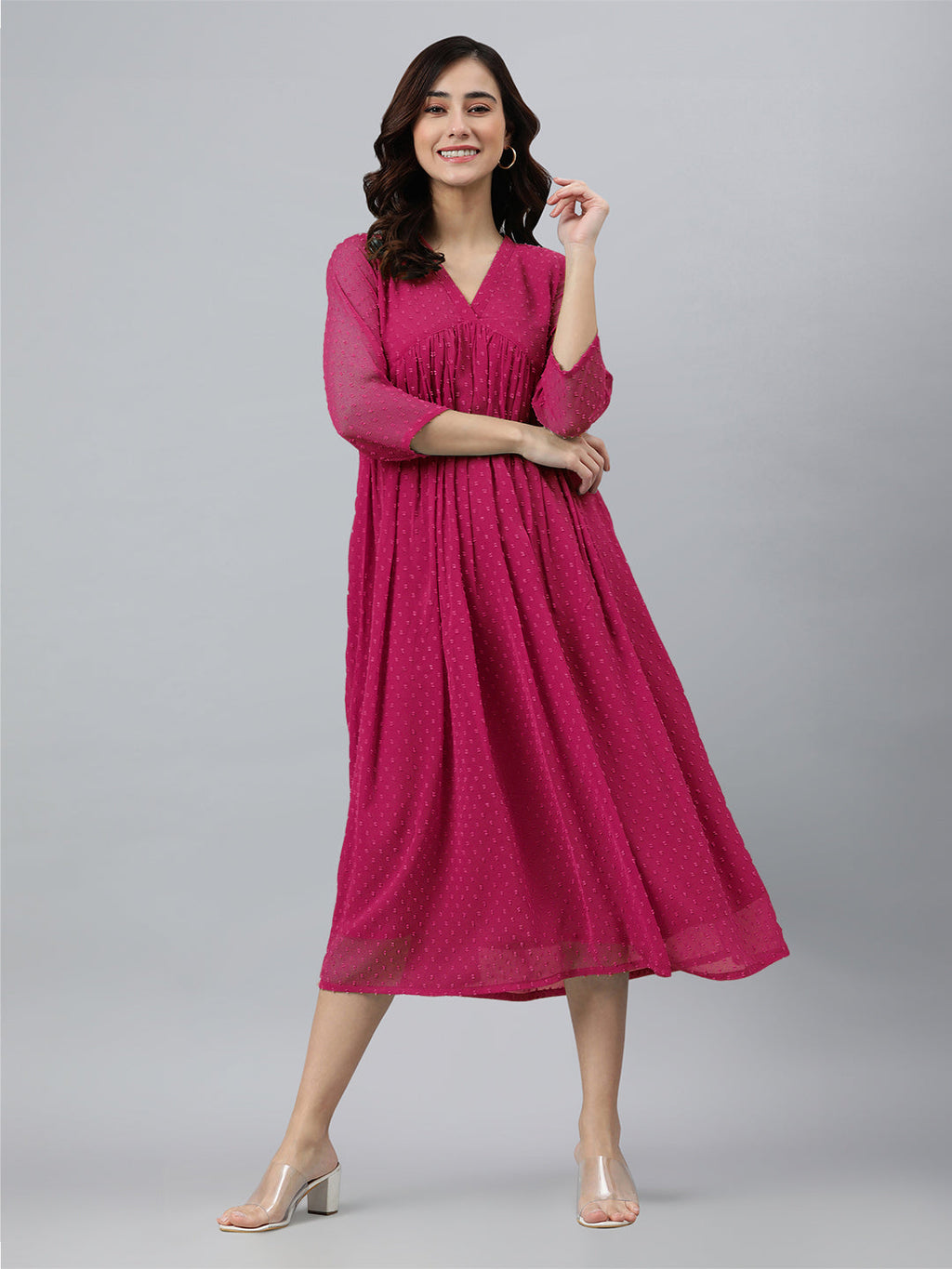 Janasya Bright Dobby Chiffon Self Design Flared Kurta | Grocsy