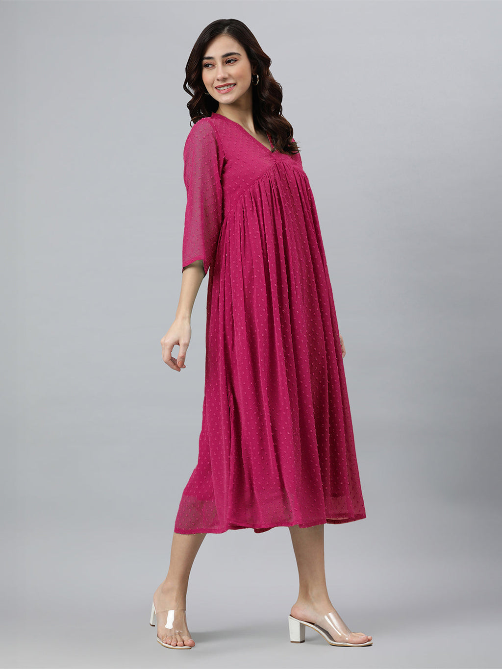 Janasya Bright Dobby Chiffon Self Design Flared Kurta | Grocsy