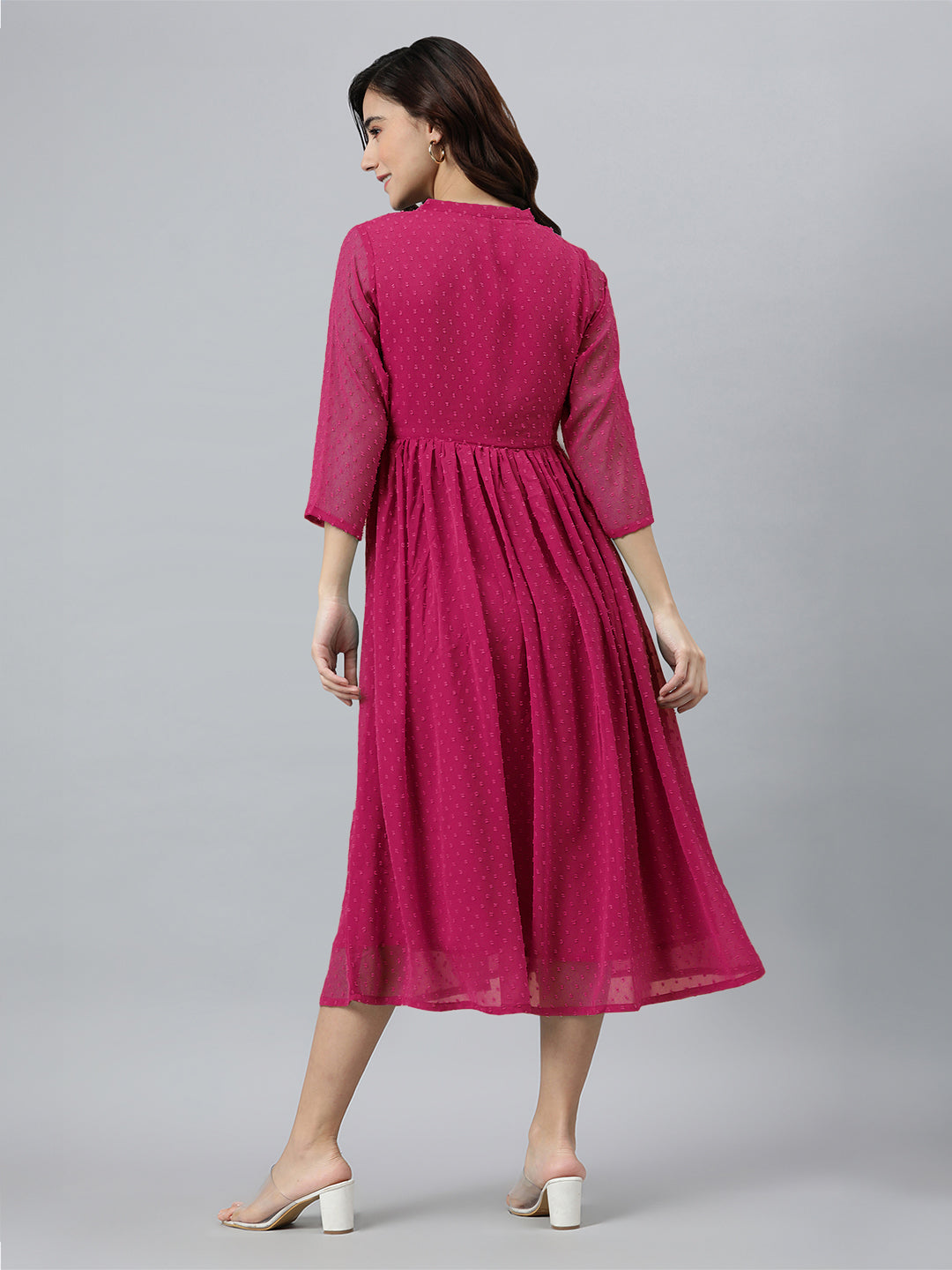 Janasya Bright Dobby Chiffon Self Design Flared Kurta | Grocsy
