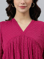 Janasya Bright Dobby Chiffon Self Design Flared Kurta | Grocsy