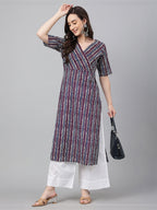 Janasya Dark Cotton Geometric Straight Kurta | Grocsy