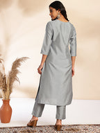 Janasya Grey Crepe Silk Solid Regular Kurta Set | Grocsy