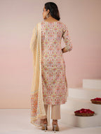 Janasya Beige Cambric Ethnic Motifs Kurta,Bottom & Dupatta | Grocsy