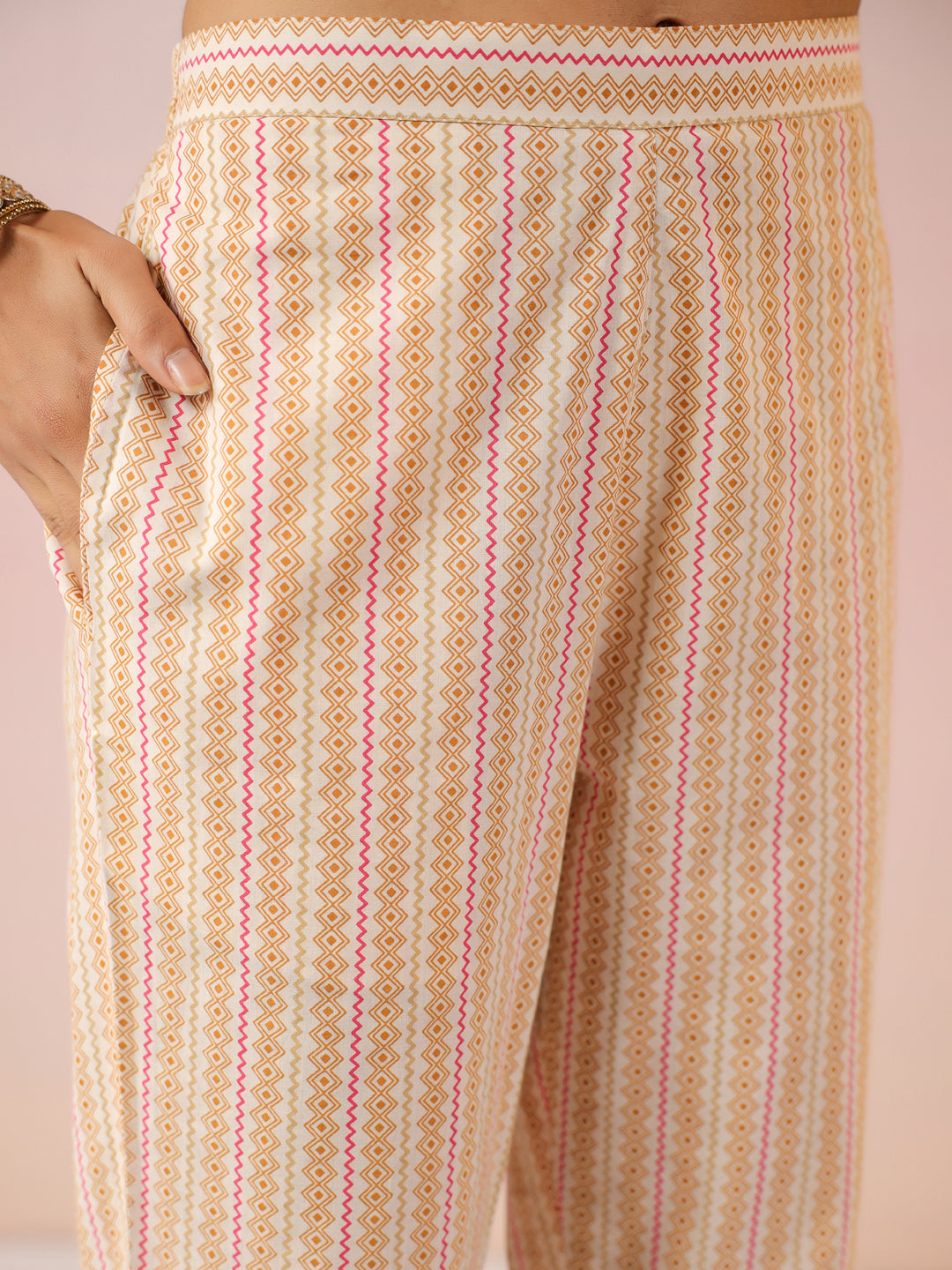 Janasya Beige Cambric Ethnic Motifs Kurta,Bottom & Dupatta | Grocsy