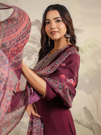 Janasya Dark Chanderi Yoke Embroidery Straight Kurta Set | Grocsy