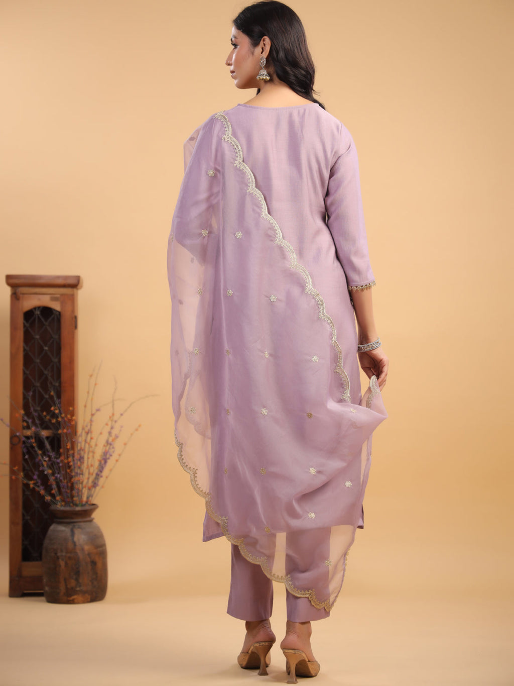 Janasya Light Chanderi Solid Straight Kurta Set | Grocsy