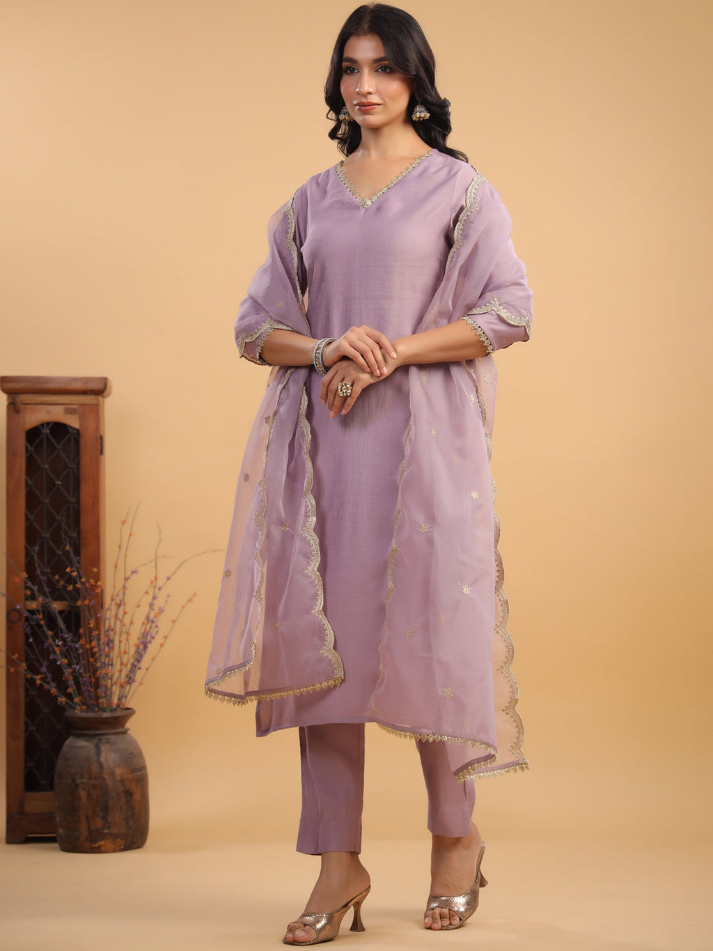 Janasya Light Chanderi Solid Straight Kurta Set | Grocsy