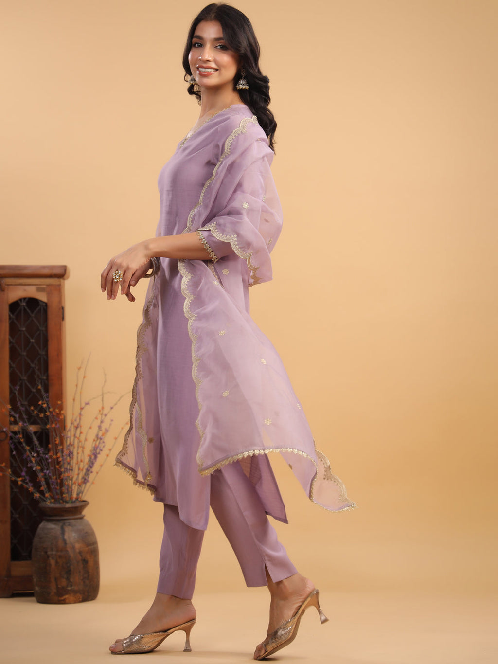 Janasya Light Chanderi Solid Straight Kurta Set | Grocsy