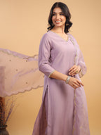 Janasya Light Chanderi Solid Straight Kurta Set | Grocsy