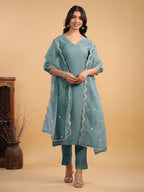 Janasya Light Chanderi Solid Straight Kurta Set | Grocsy