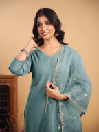 Janasya Light Chanderi Solid Straight Kurta Set | Grocsy