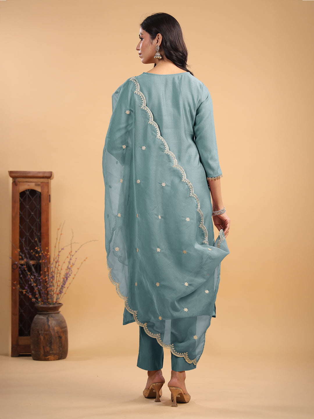 Janasya Light Chanderi Solid Straight Kurta Set | Grocsy