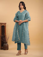 Janasya Light Chanderi Solid Straight Kurta Set | Grocsy